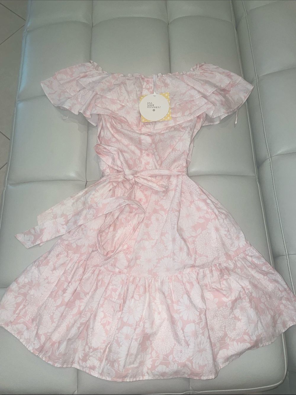 Lisa Marie Fernandez Light Pink Floral Off-Shoulder Ruffle Dress size Small